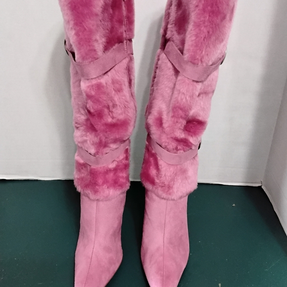 Rouge Milano-56 Mauve Faux Fur Boots Size 8.5 - Picture 2 of 11
